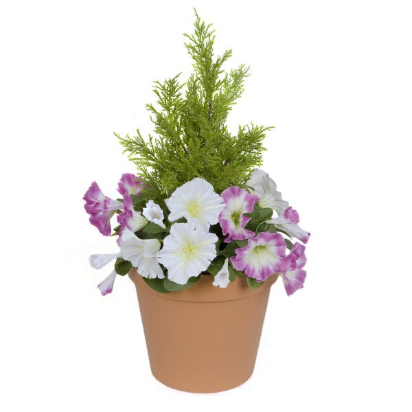 Artificial Pink &amp; White Petunia Terracotta Patio Planter 60cm/24in - A1246