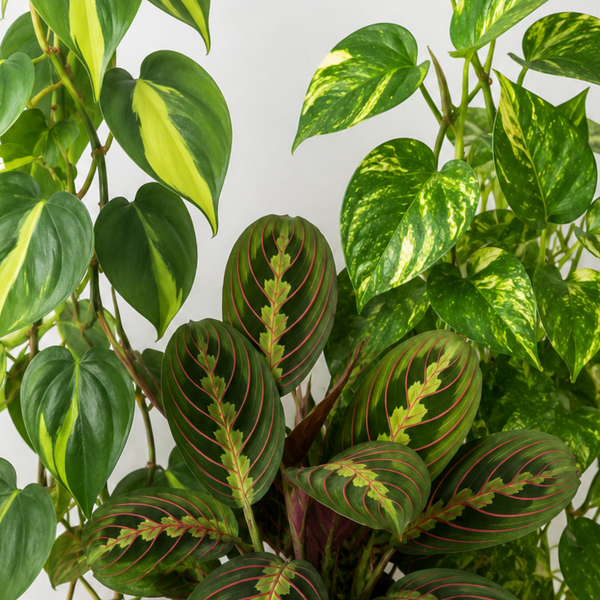 Jungle Shelf 3 Plant Collection - Philodendron Brasil, Golden Pothos & Maranta, 1L Pots