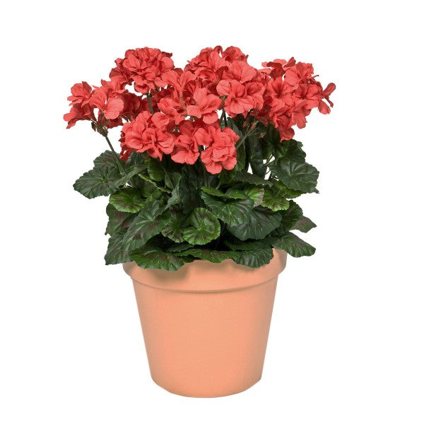 Artificial Red Geranium Terracotta Patio Planter 50cm/20in - A1083