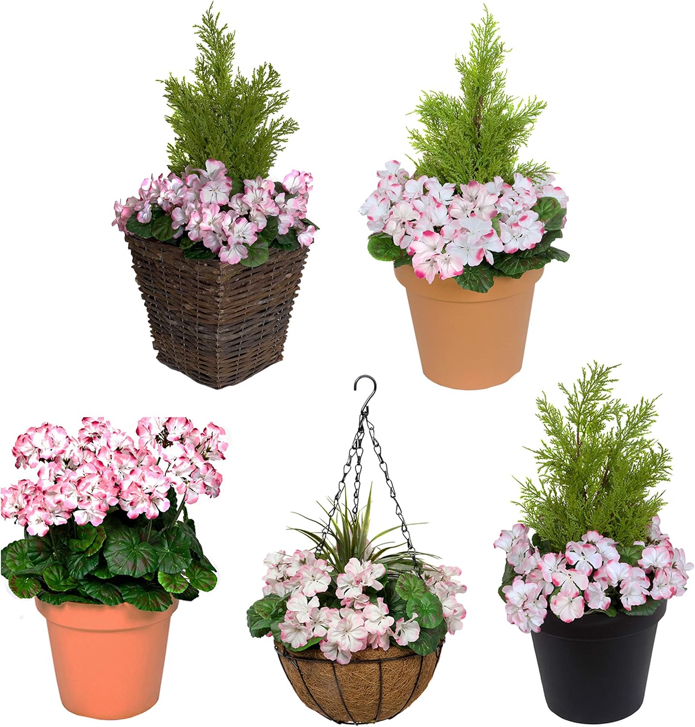 Pink & White Geranium Terracotta Patio Planter 50cm/20in - A1085