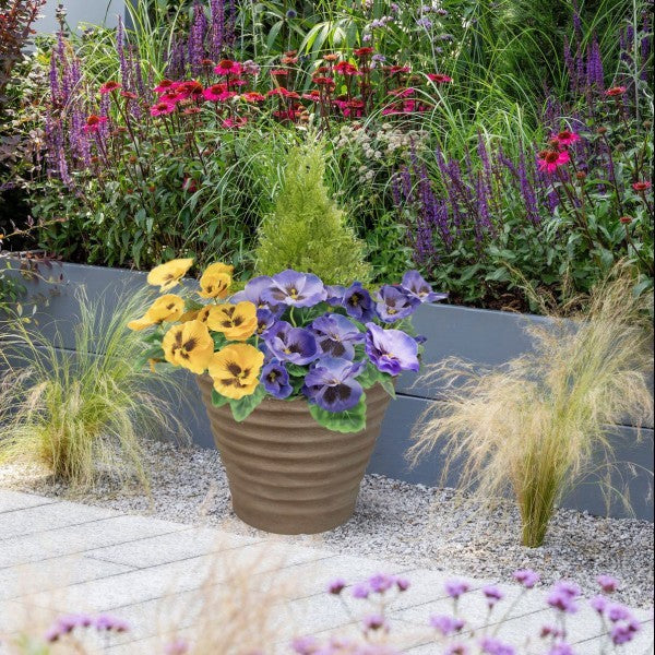 Artificial Purple & Yellow Rattan Patio Planter 60cm/24in (Set of 2) - A1017