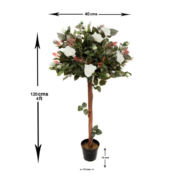 *Clearance* Artificial White Rose Tree 30 Flowers 120cm/4ft - A1406C