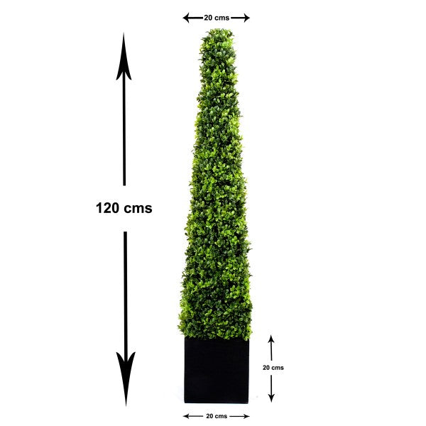 Artificial Premium Quality Boxwood Topiary Metal Framed Pyramid Trees - Black Square Planter 120cm/4ft (Set of 2) -A1181 