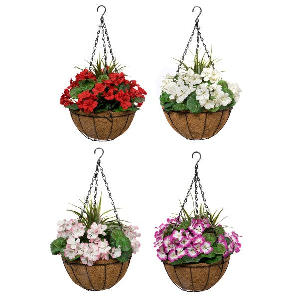 Artificial Purple Geranium Round Coir Hanging Basket (Set of 2) - A1189