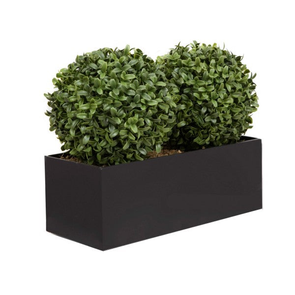 Artificial Topiary Double Ball Aglaia Boxwood in Black Straight Tin Window Box 35cm/14in - A1071-GB