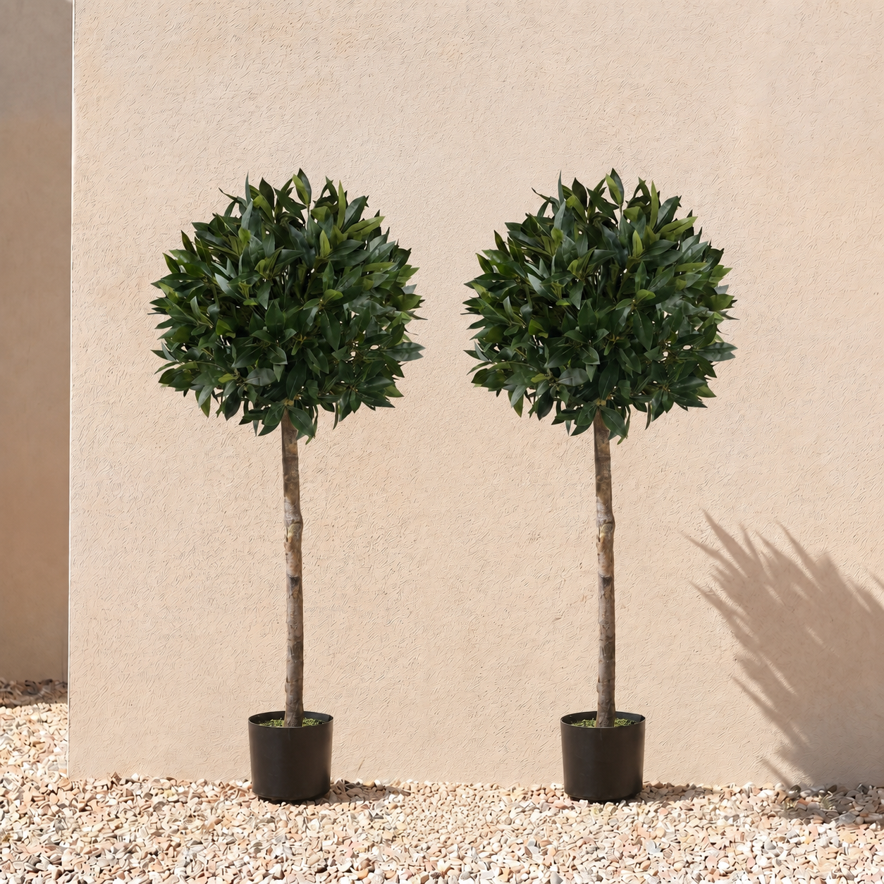 Bay Trees (Set of 2) 4ft/124 cm - With Real Wood Trunk, Natural Leaf and Brown Berries - A1002