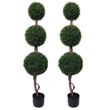 Triple Ball Boxwood Topiary Trees - 120cm/4ft (Set of 2) - A1006