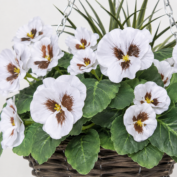 White Pansy Cone Shaped Rattan Hanging Basket (Set of 2) 25cm - A1008