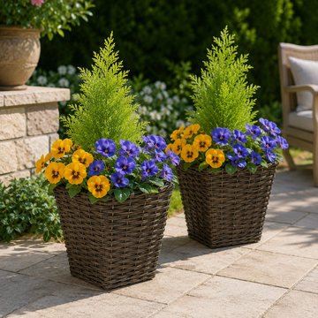 Purple & Yellow Rattan Patio Planter (Set of 2) 60cm/24in - A1017