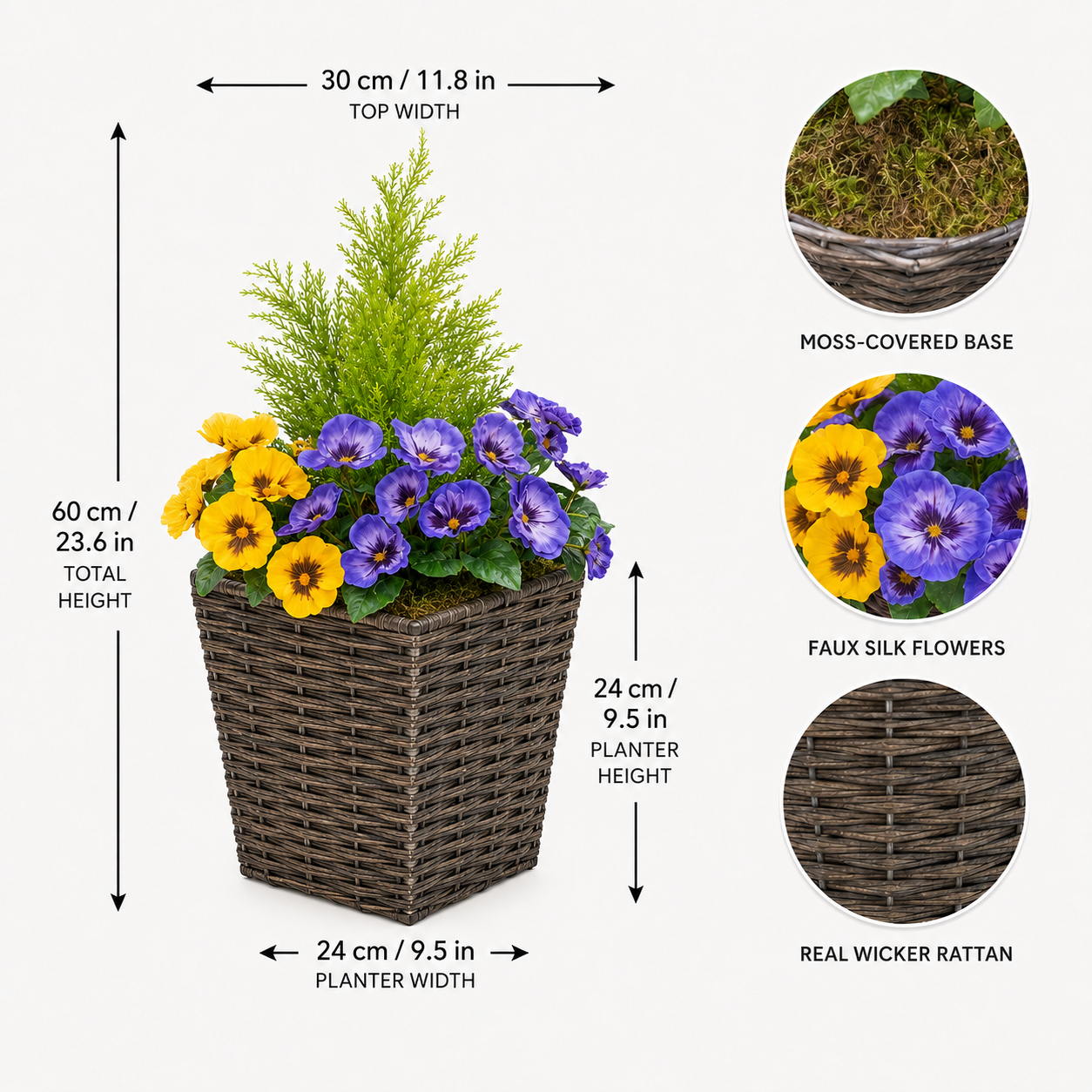 Purple & Yellow Rattan Patio Planter (Set of 2) 60cm/24in - A1017
