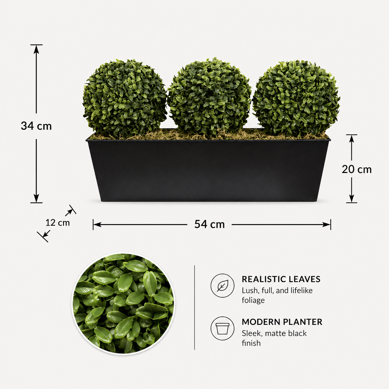Topiary Triple Ball Aglaia Boxwood in Black Slanted Tin Window Box 54cm/21in - A1022