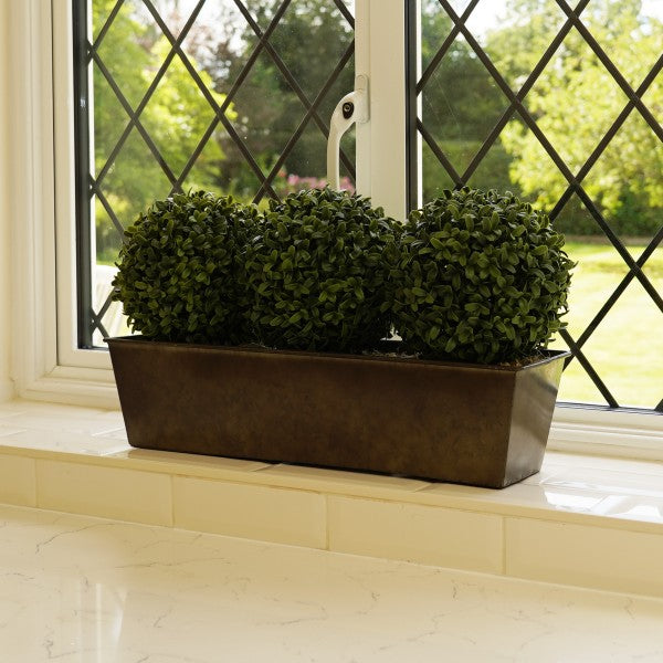 Topiary Triple Ball Aglaia Boxwood in Rustic Slanted Tin Window Box 54cm/21in - A1026
