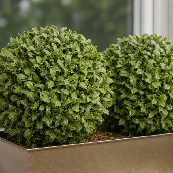 Topiary Double Ball Aglaia Boxwood in Rustic Slanted Tin Window Box 35cm/14in - A1029