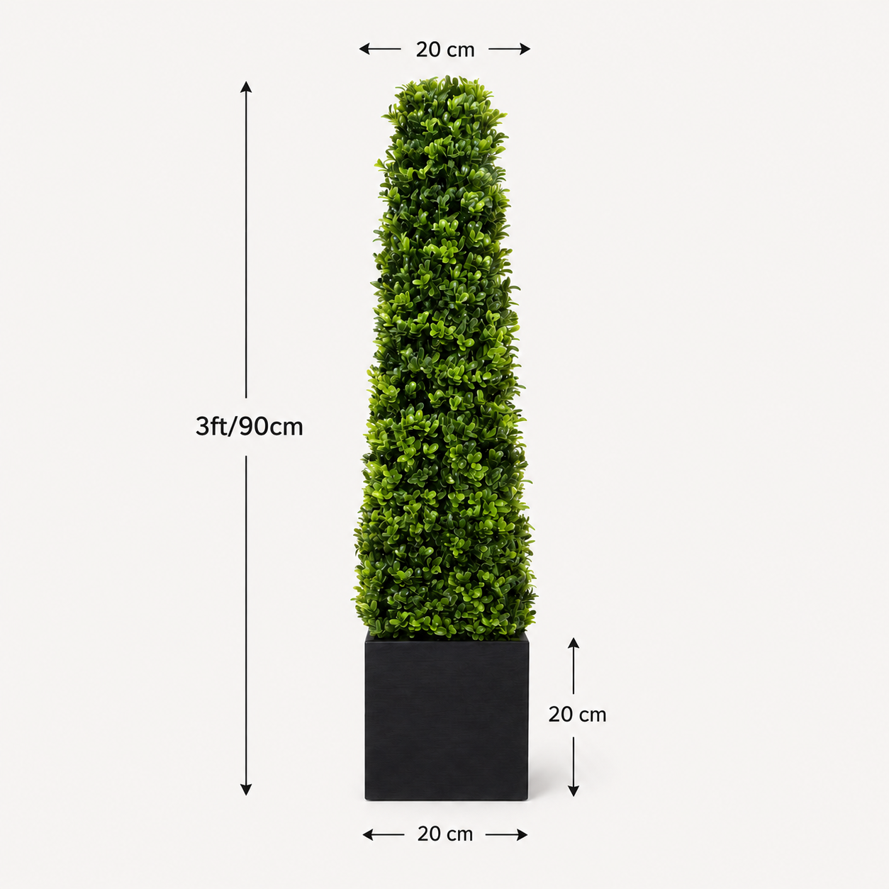 Premium Quality Boxwood Topiary Pyramid Trees in Black Square Planter 90cm/3ft (Set of 2) - A1030