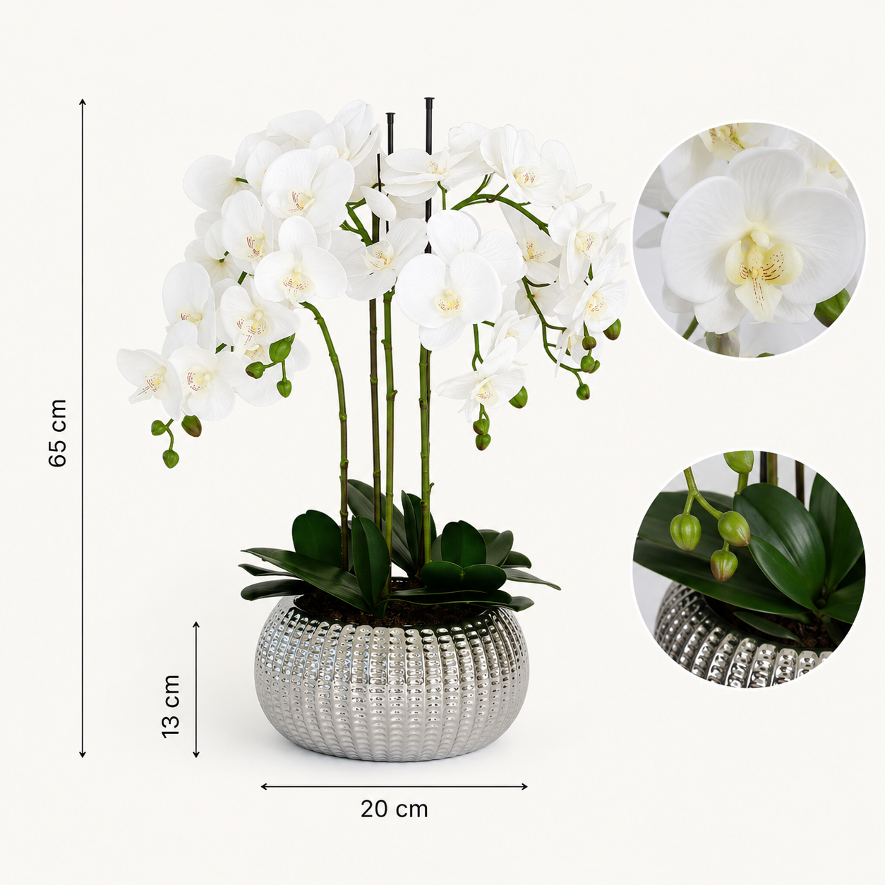 Elegant Real Touch Large Six Stem Butterfly Potted Orchid in Decorative Silver Ceramic Pot (65cm) - A1044