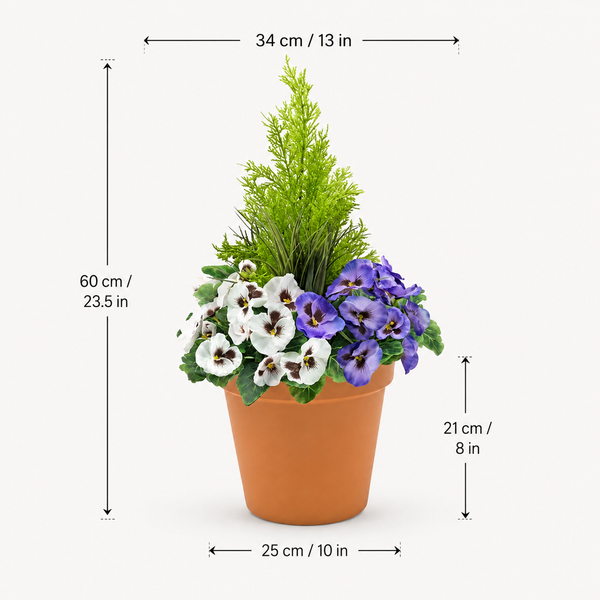 Purple & White Pansy Terracotta Patio Planter 60cm/24in - A1076
