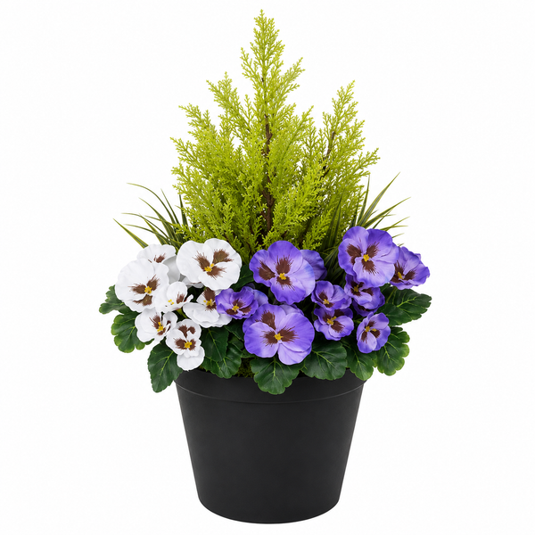 Purple & White Pansy Black Patio Planter 60cm/24in - A1078