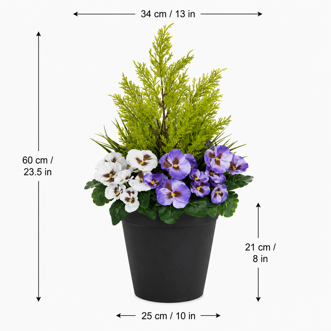 Purple & White Pansy Black Patio Planter 60cm/24in - A1078