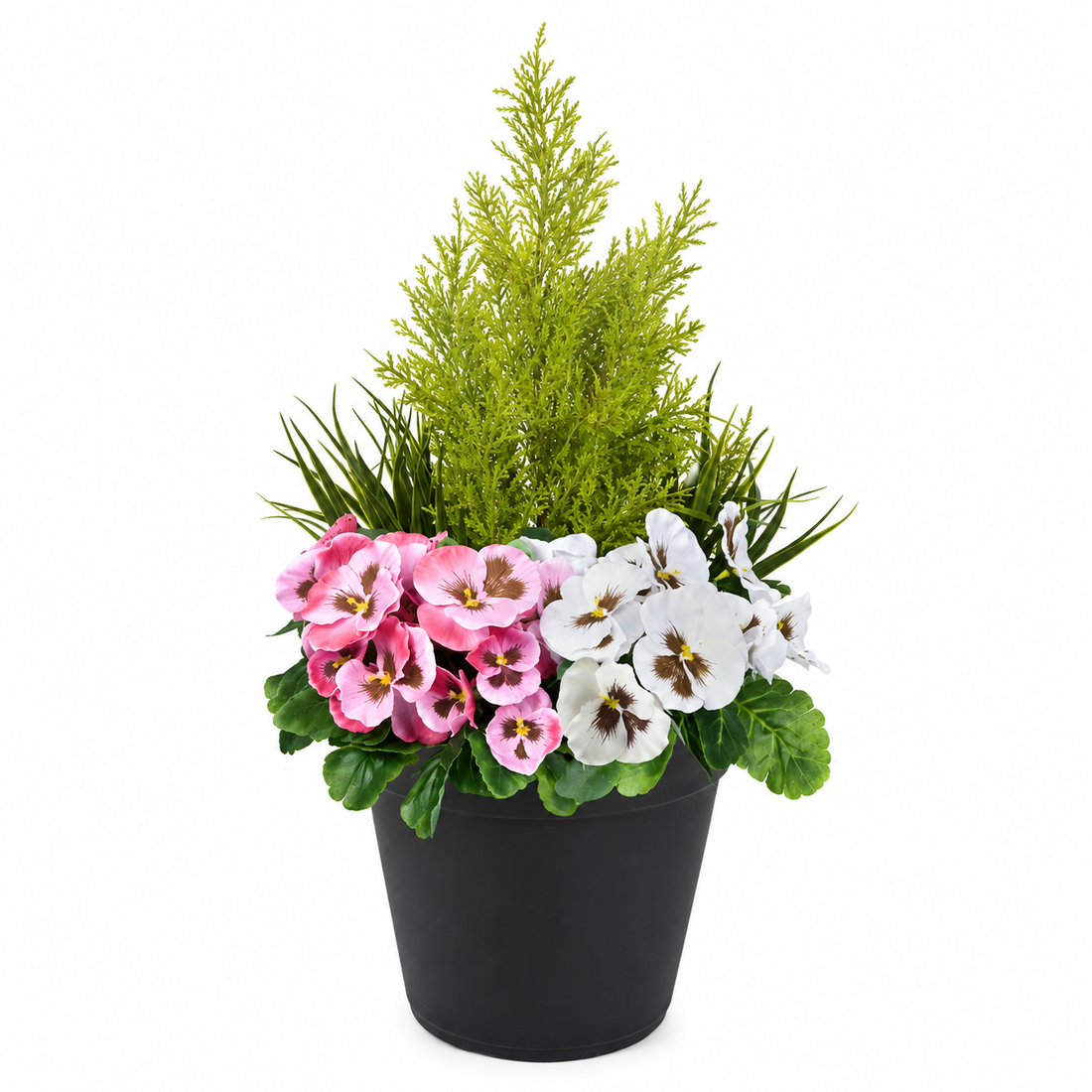 Pink & White Pansy Black Patio Planter 60cm/24in - A1079