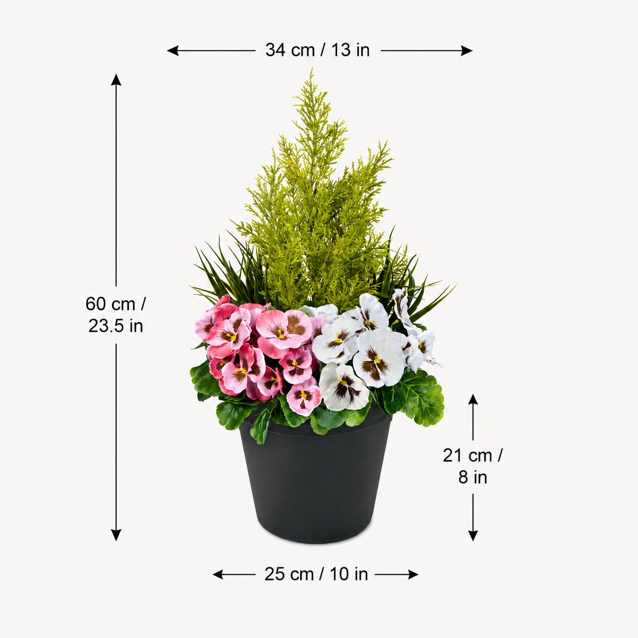 Pink & White Pansy Black Patio Planter 60cm/24in - A1079