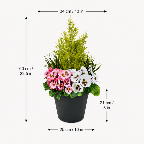Pink & White Pansy Black Patio Planter 60cm/24in - A1079