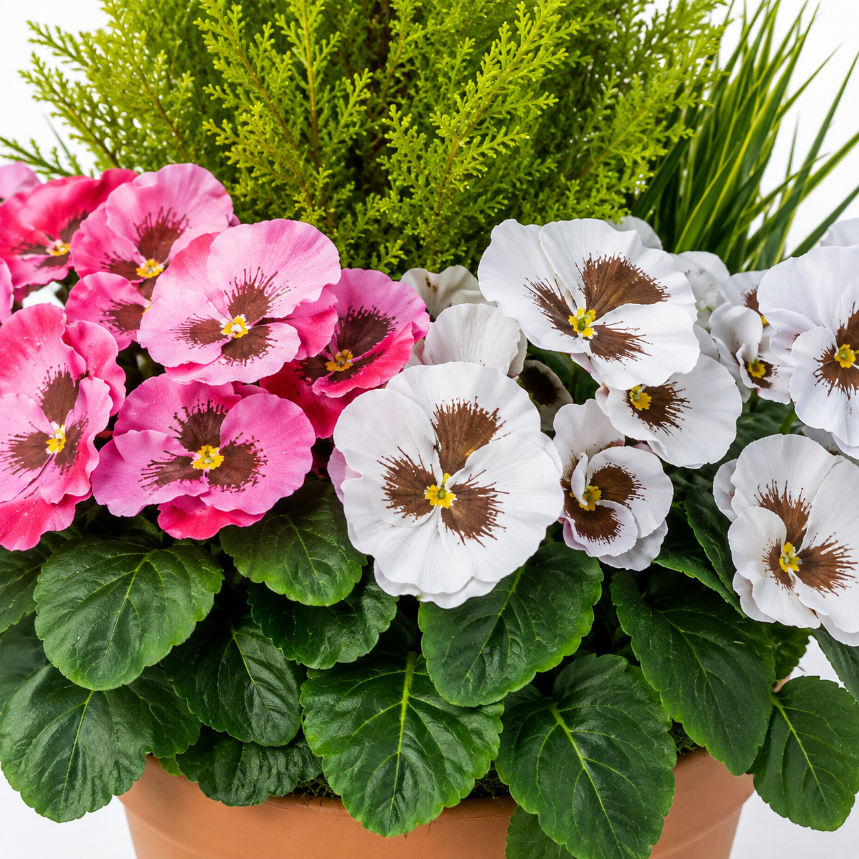 Pink & White Pansy Terracotta Patio Planter 60cm/24in - A1082