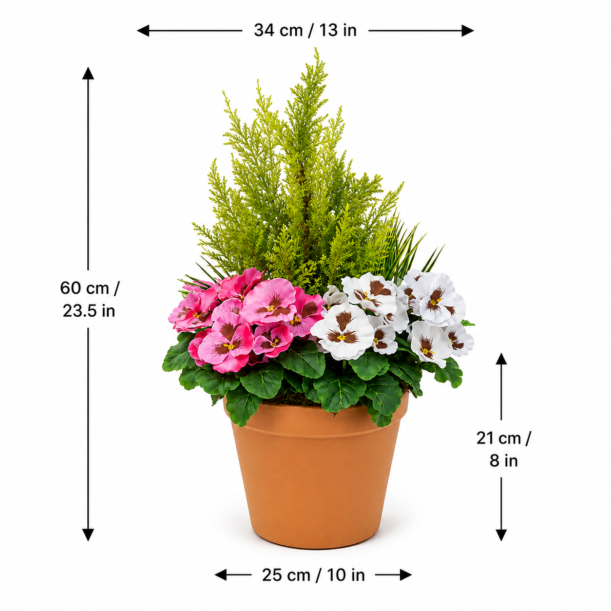 Pink & White Pansy Terracotta Patio Planter 60cm/24in - A1082