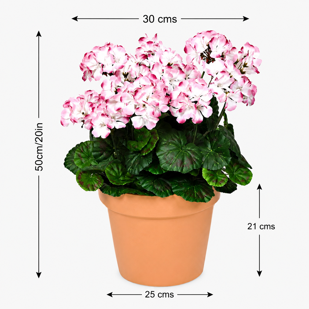 Pink & White Geranium Terracotta Patio Planter 50cm/20in - A1085