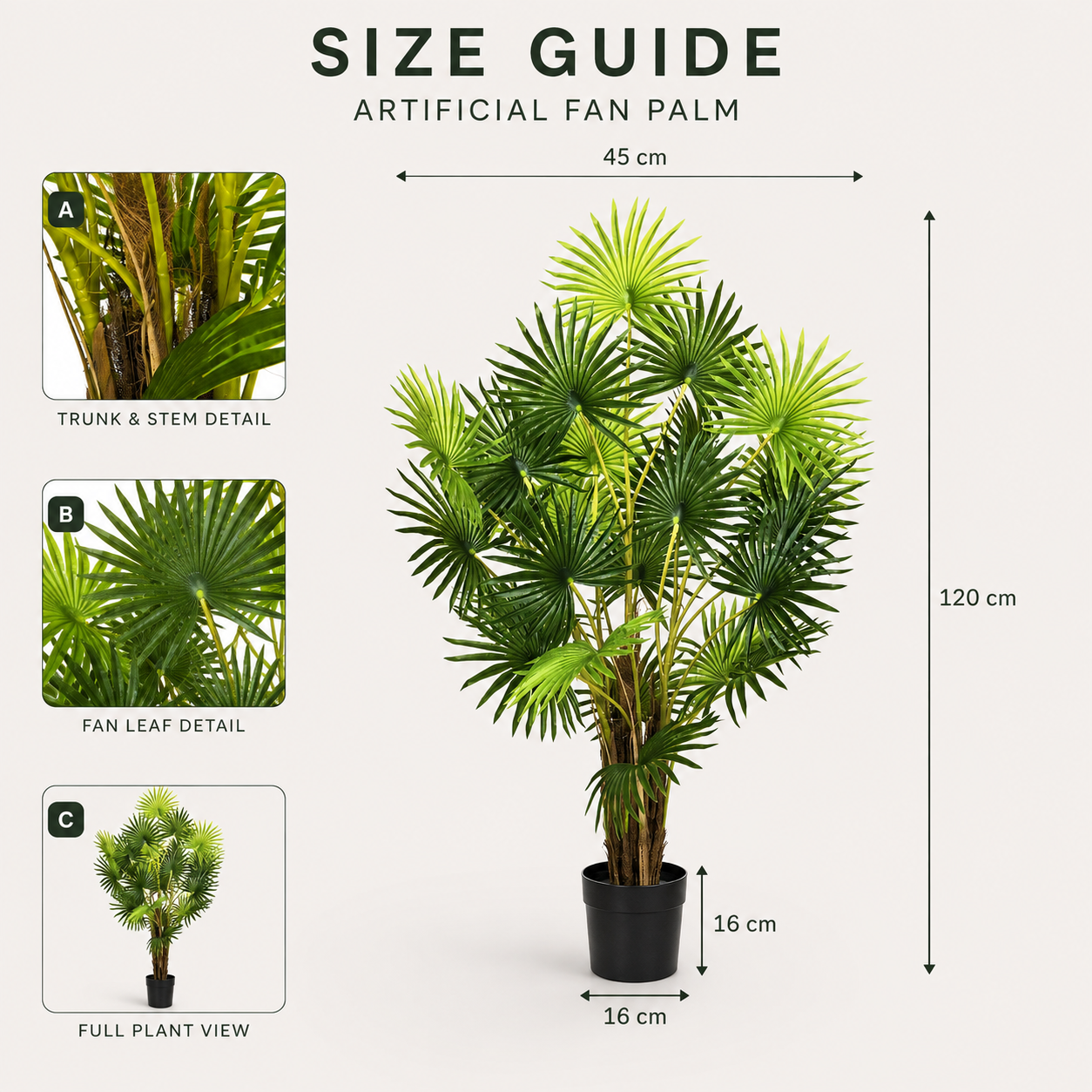 Large Fan Finger Palm Tree in Pot 120cm/4ft - A1134