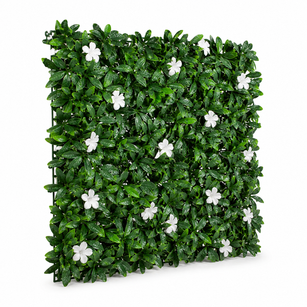 Green Wall Hedge with Dark Leaf Foliage and White Flowers (Pack of 4) 50cm x 50cm - A1136