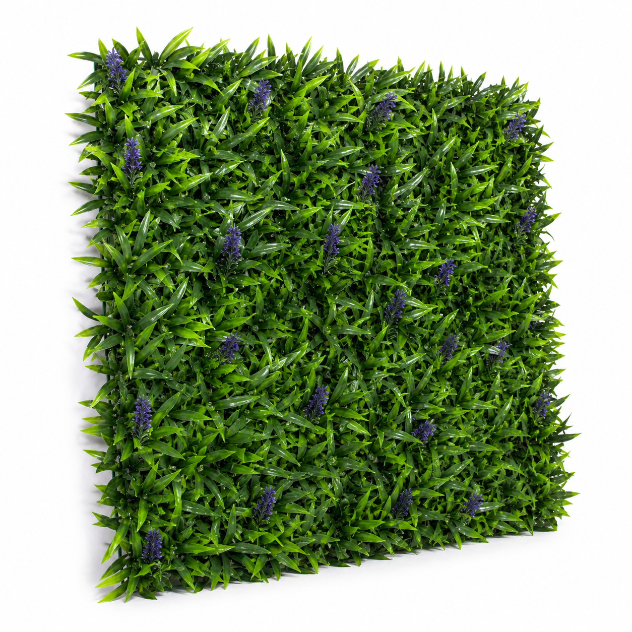 Green Wall Hedge with Green Leaf Foliage and Purple Flowers (Pack of 4) 50cm x 50cm - A1137