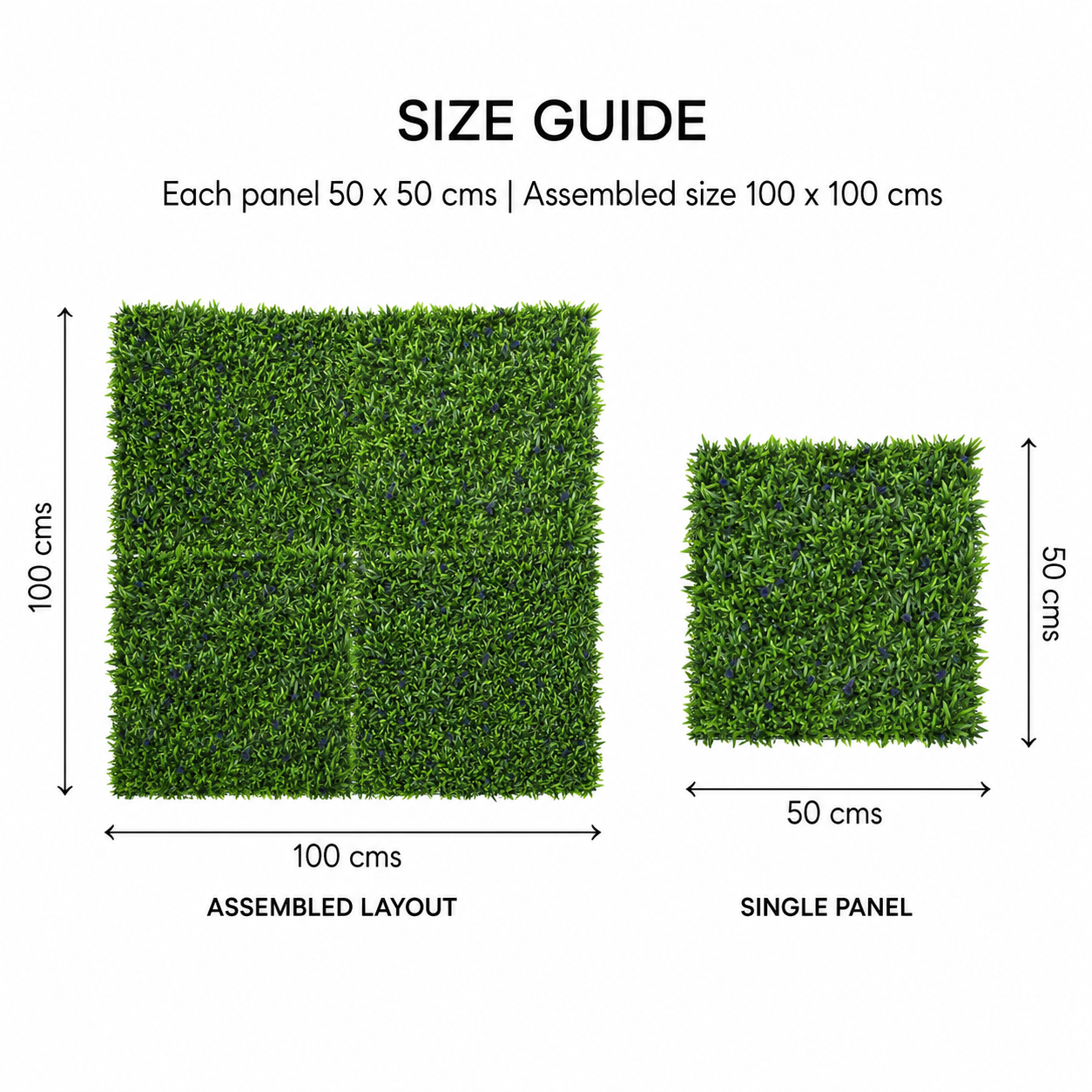 Green Wall Hedge with Green Leaf Foliage and Purple Flowers (Pack of 4) 50cm x 50cm - A1137