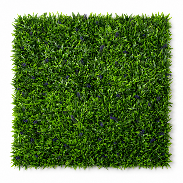 Green Wall Hedge with Green Leaf Foliage and Purple Flowers (Pack of 4) 50cm x 50cm - A1137