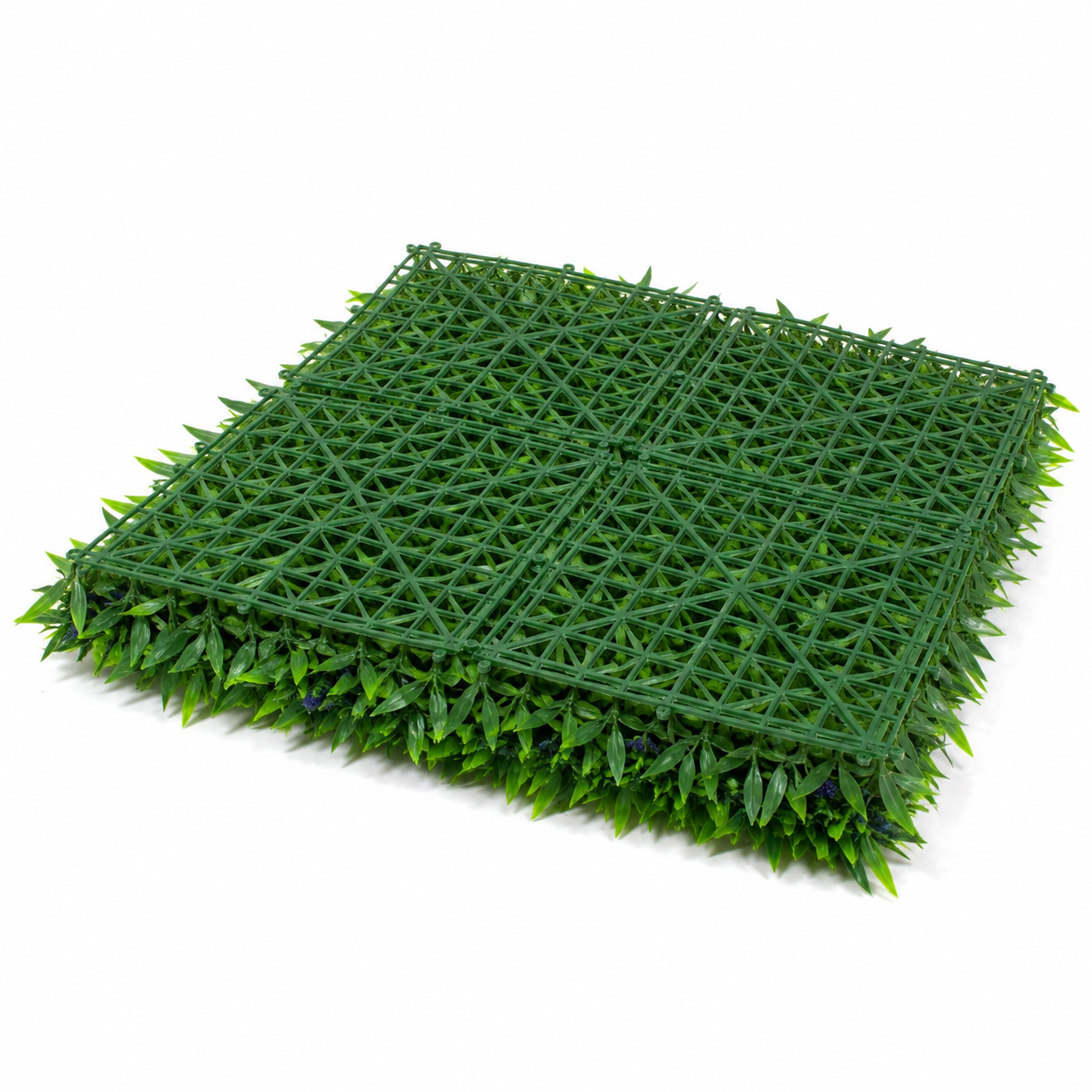 Green Wall Hedge with Green Leaf Foliage and Purple Flowers (Pack of 4) 50cm x 50cm - A1137