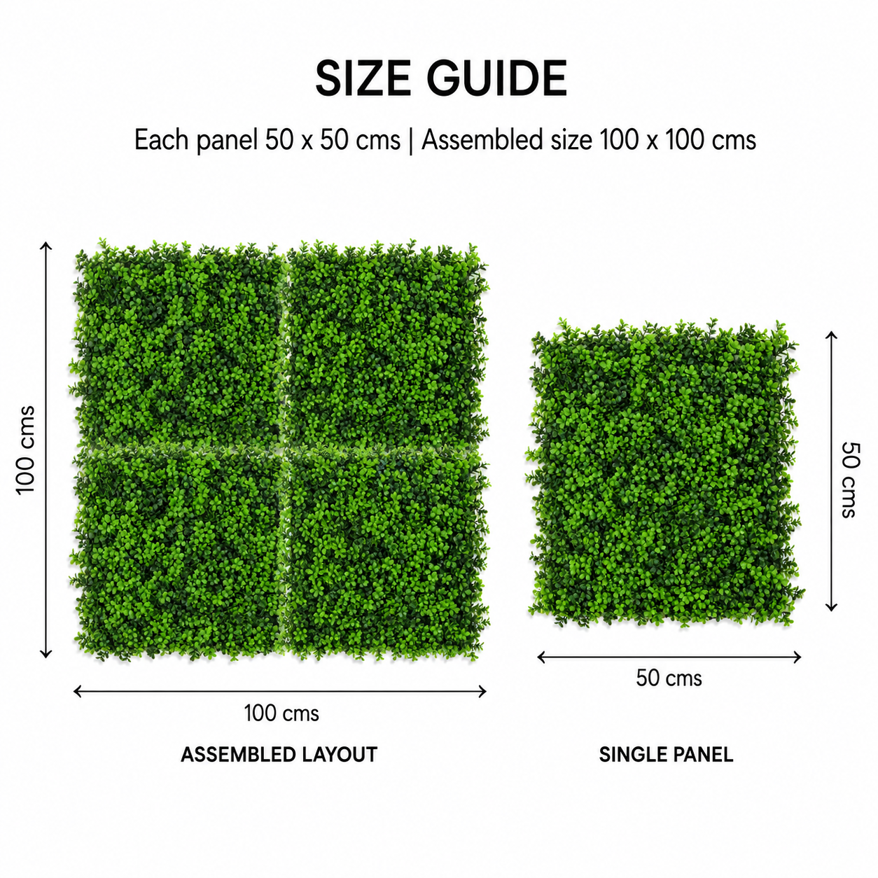 Green Wall Hedge with Small Light Leaf Foliage (Pack of 4) 50cm x 50cm - A1138