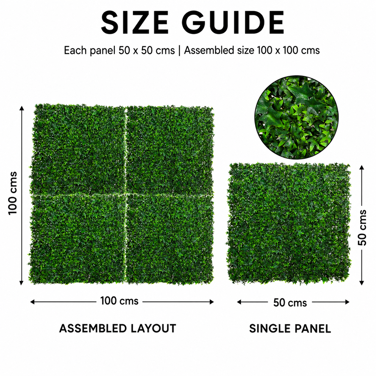Green Wall Hedge with Dark Ivy Leaf Foliage (Pack of 4) 50cm x 50cm - A1139