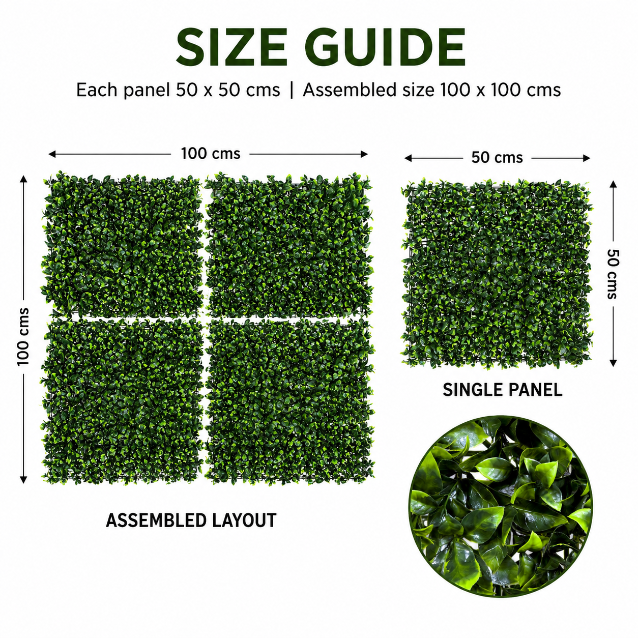 Green Wall Hedge with Light and Dark Leaf Foliage (Pack of 4) 50cm x 50cm - A1140
