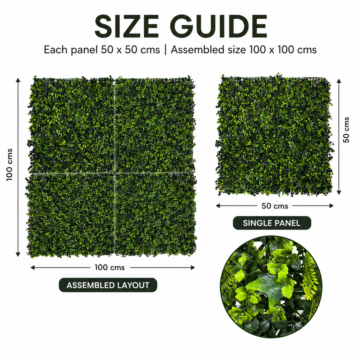 Green Wall Hedge with Mixed Leaf & Ivy Type Foliage (Pack of 4) 50cm x 50cm - A1141
