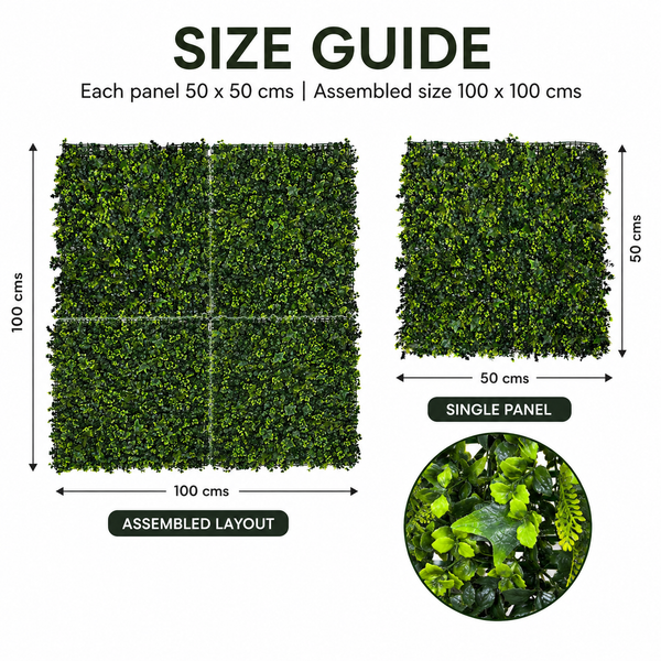 Green Wall Hedge with Mixed Leaf & Ivy Type Foliage (Pack of 4) 50cm x 50cm - A1141