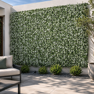 Green Wall Hedge with Small White Leaf Foliage (Pack of 4) 50cm x 50cm - A1142