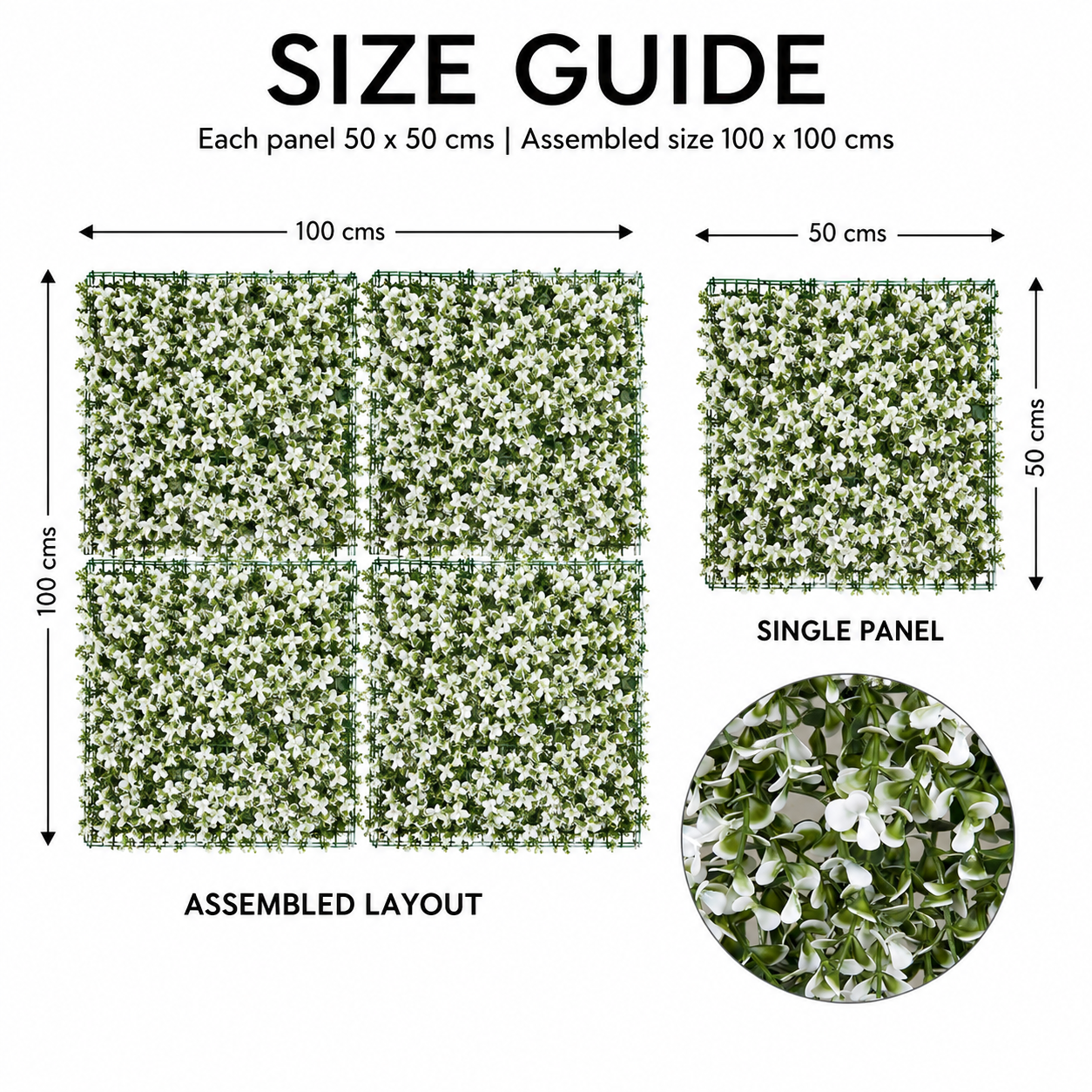 Green Wall Hedge with Small White Leaf Foliage (Pack of 4) 50cm x 50cm - A1142