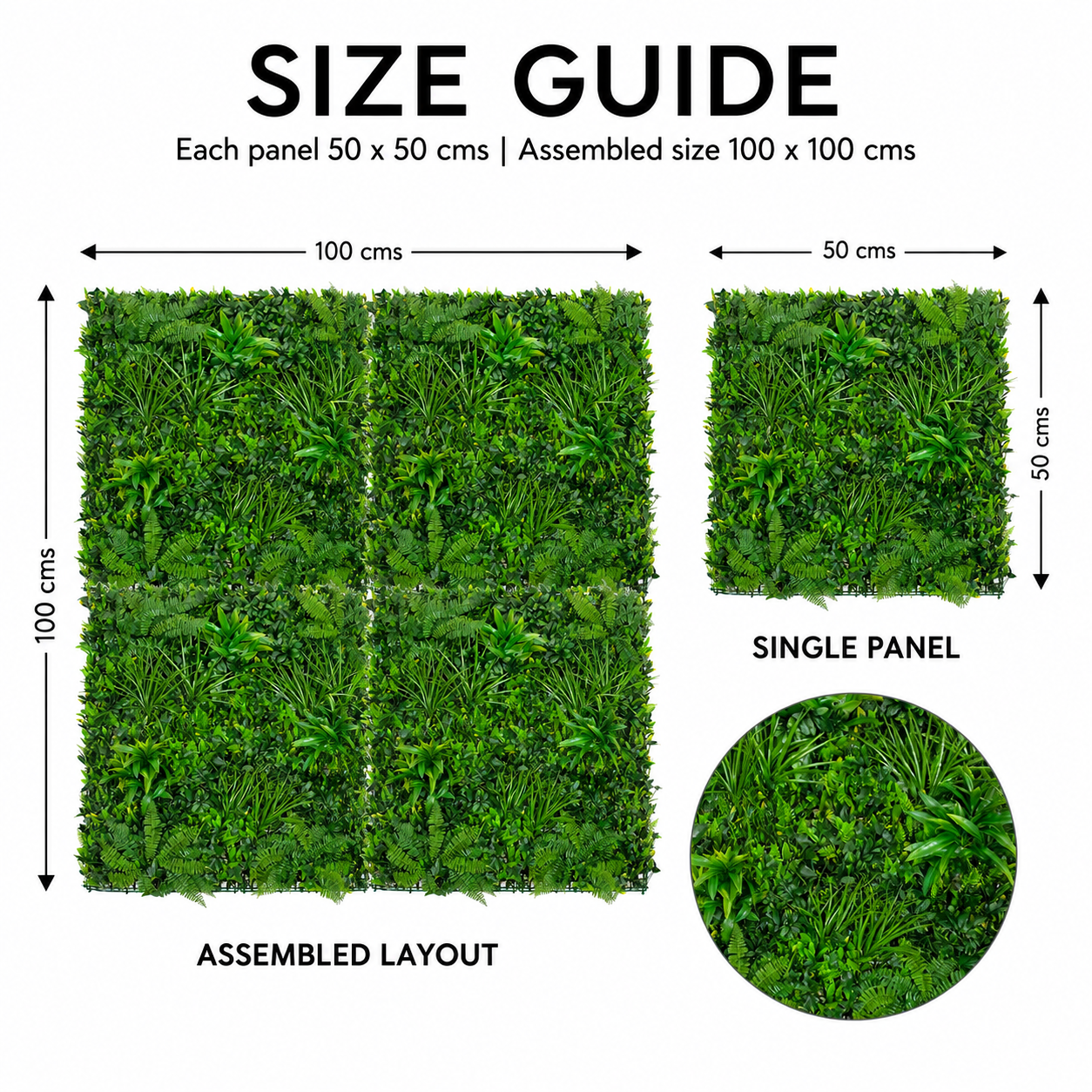 Premium Green Wall Hedge with Mixed Leaf Foliage (1m x 1m) - A1143