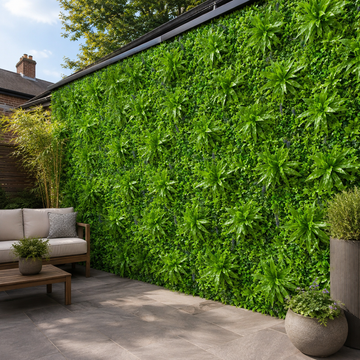 Premium Green Wall Hedge with Clover Leaf Foliage and Purple Flowers (1m x 1m) - A1144