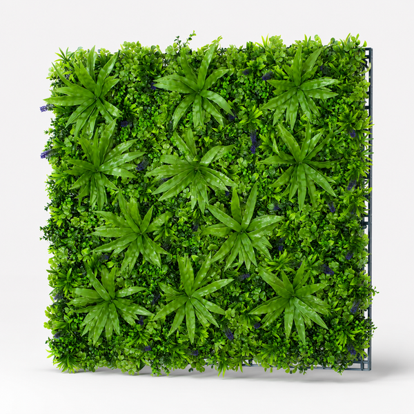 Premium Green Wall Hedge with Clover Leaf Foliage and Purple Flowers (1m x 1m) - A1144