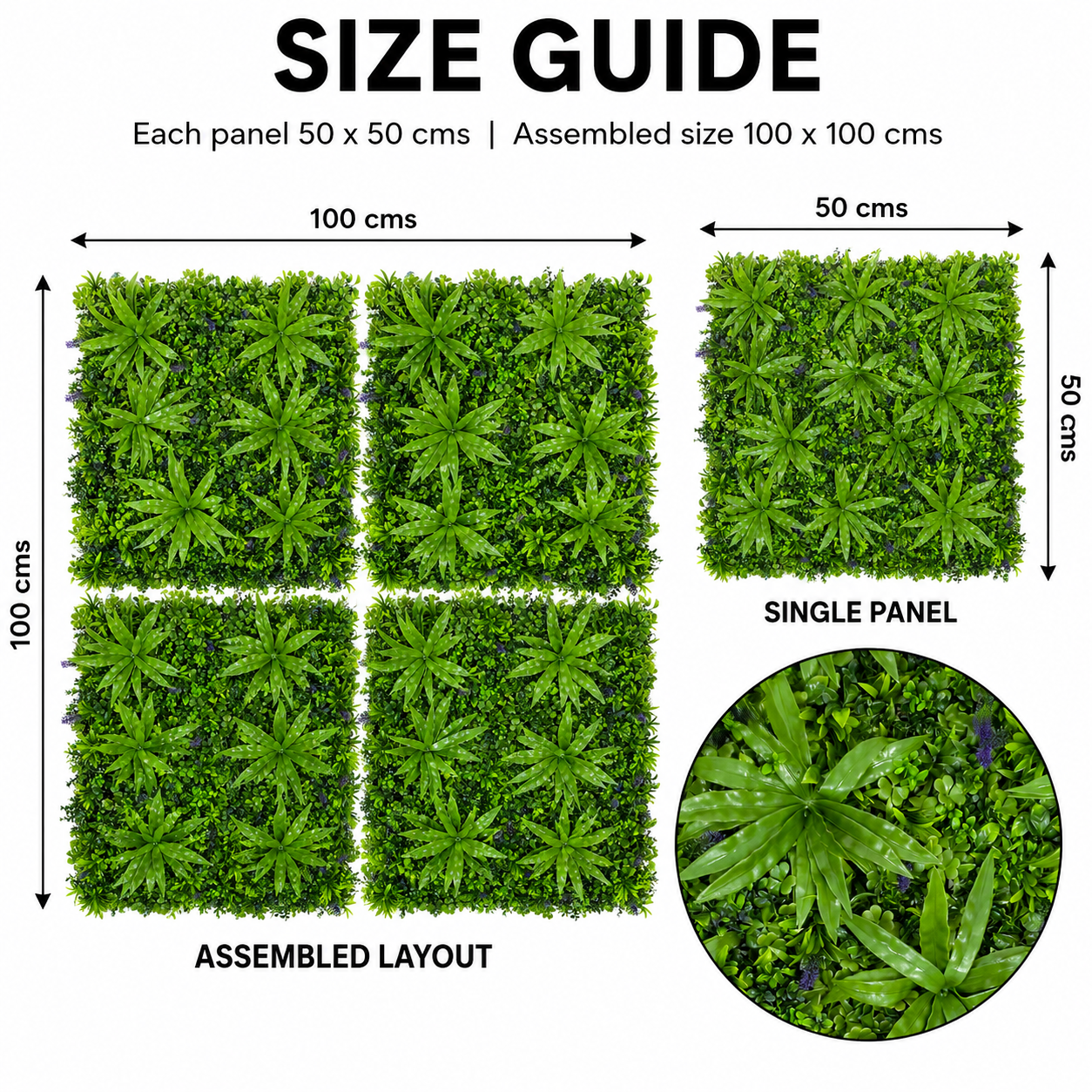 Premium Green Wall Hedge with Clover Leaf Foliage and Purple Flowers (1m x 1m) - A1144