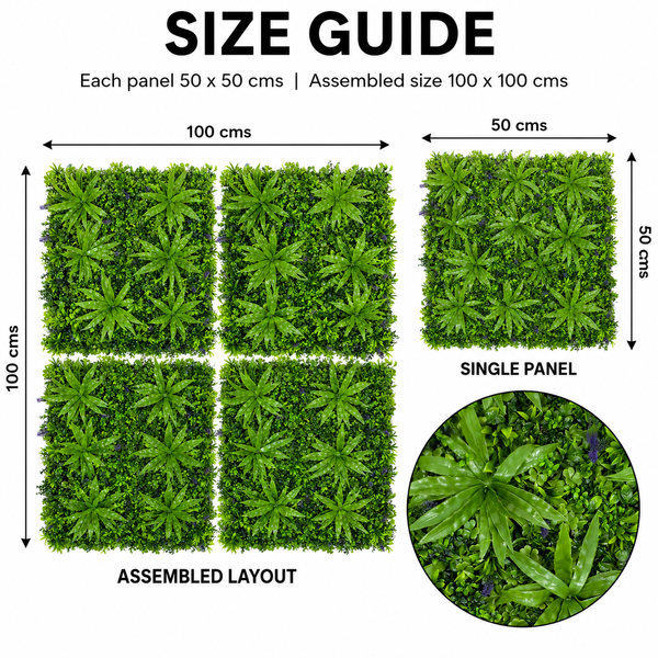 Premium Green Wall Hedge with Clover Leaf Foliage and Purple Flowers (1m x 1m) - A1144