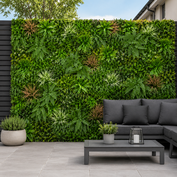 Premium Green Wall Hedge with Mixed Green and Pastel Pink Leaf Foliage (1m x 1m) - A1145