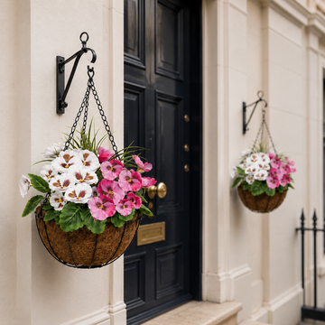 Pink & White Round Coir Hanging Basket (Set of 2) - A1158