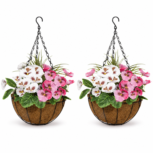 Pink & White Round Coir Hanging Basket (Set of 2) - A1158
