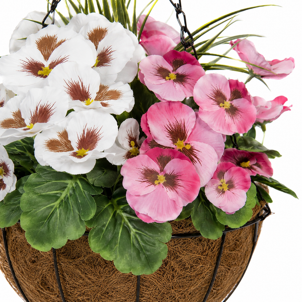 Pink & White Round Coir Hanging Basket (Set of 2) - A1158